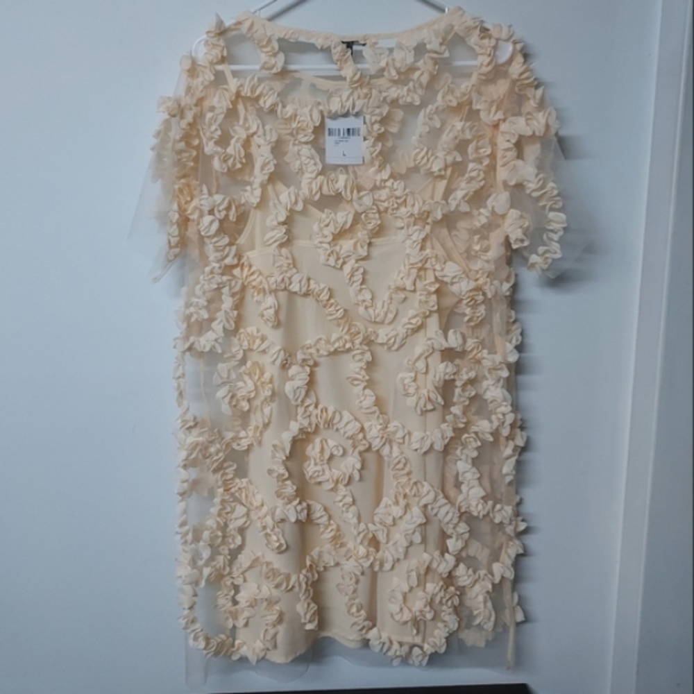 🍑 F21 peach 2 piece mesh ruffle dress junior's L women's M NWT - Picture 3 of 6